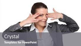  Presentation with eyes - Presentation theme featuring woman-covering-her-eyes background and a gray colored foreground