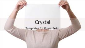  Presentation with white sheet - Cool new PPT theme with woman covering her face with blank sheet of paper isolated on white backdrop and a lemonade colored foreground