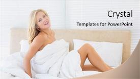  Presentation with woman covering man mouth hand - Cool new slide deck with woman covering herself with duvet backdrop and a  colored foreground