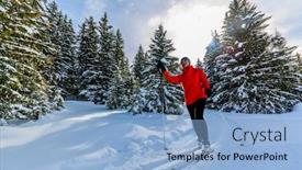  Presentation with alps - Audience pleasing slide set consisting of woman-cross-country-skiing backdrop and a light blue colored foreground