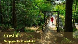  Presentation with crossing bridge - Presentation theme consisting of woman crossing a bridge background and a tawny brown colored foreground