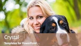  Presentation with dog park - Audience pleasing slide set consisting of woman cuddling with bernese mountain dog in autumn park with colorful foliage close up shot on head backdrop and a coral colored foreground