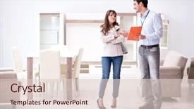  Presentation with salesman - Slides having woman customer at furniture background and a lemonade colored foreground