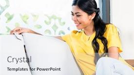  Presentation with price - Audience pleasing presentation theme consisting of woman-customer-checking-price-tag backdrop and a white colored foreground