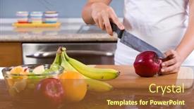  Presentation with salad - Presentation theme consisting of woman cutting an apple for a fruit salad background and a red colored foreground