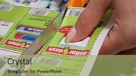  Presentation with coupons - Presentation featuring woman cutting coupons background and a mint green colored foreground