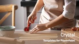  Presentation with dough - Colorful PPT theme enhanced with woman cutting dough for ravioli backdrop and a coral colored foreground