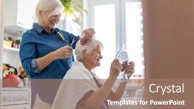  Presentation with elderly home - Presentation theme with woman-cutting-her-elderly-mother background and a coral colored foreground