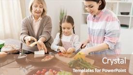  Presentation with mother board - Presentation theme consisting of woman cutting tomatoes on board background and a coral colored foreground