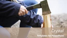  Presentation with bonfire - Cool new presentation theme with woman cutting wood for bonfire on campsite backdrop and a coral colored foreground