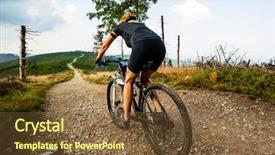  Presentation with mountain - PPT layouts having woman cycling mtb flow uphill background and a  colored foreground