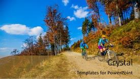  Presentation with biking - Amazing presentation design having woman cycling mtb flow uphill backdrop and a  colored foreground