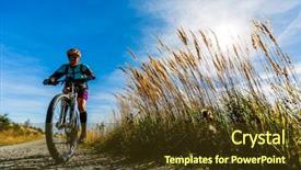 Presentation with biking - PPT theme enhanced with woman cycling mtb flow uphill background and a  colored foreground