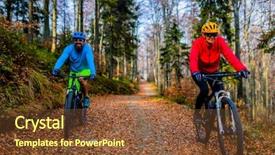  Presentation with biking - Beautiful theme featuring woman cycling mtb flow uphill backdrop and a tawny brown colored foreground