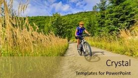  Presentation with biking - Presentation theme having woman cycling mtb flow uphill background and a  colored foreground