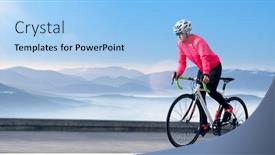  Presentation with mountain bike - PPT theme enhanced with woman-cyclist-riding-road-bike background and a light blue colored foreground