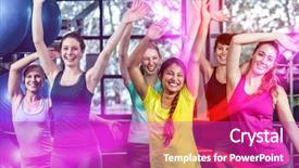  Presentation with dancing - Slide set with woman dance - fit group dancing and smiling background and a purple colored foreground