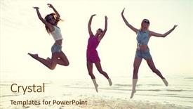  Presentation with diversity students friends happiness concept - Beautiful presentation theme featuring woman dance - friendship summer vacation freedom happiness backdrop and a cream colored foreground