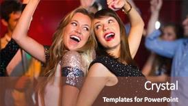  Presentation with fun - PPT layouts with woman dance - happy friends having fun together background and a tawny brown colored foreground