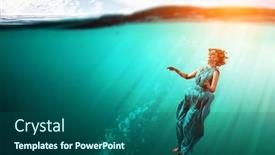  Presentation with clear water - Amazing PPT theme having woman-dancer-in-clear-blue backdrop and a ocean colored foreground