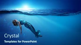  Presentation with clear water - Beautiful PPT theme featuring woman-dancer-in-clear-blue backdrop and a ocean colored foreground