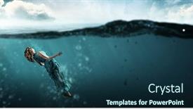  Presentation with clear water - PPT theme featuring woman-dancer-in-clear-blue background and a ocean colored foreground