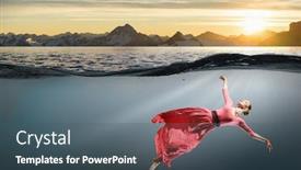  Presentation with ocean clear water deep blue - Colorful presentation design enhanced with woman-dancer-in-clear-blue backdrop and a ocean colored foreground