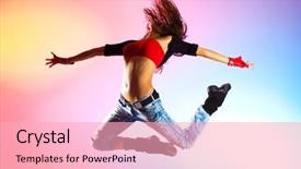  Presentation with pink and blue acrylic spread - Presentation design having woman dancer jumping on blue background and a lemonade colored foreground