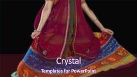  Presentation with dancing - PPT theme having woman dancing in colorful lehenga choli background and a tawny brown colored foreground