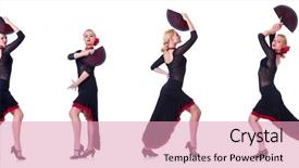 Presentation with spanish - PPT theme featuring woman dancing spanish dance isolated background and a coral colored foreground