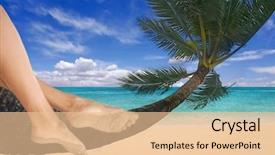  Presentation with hawaii - PPT layouts enhanced with woman dangling her feet on a palm tree in hawaii background and a lemonade colored foreground