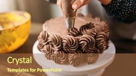  Presentation with decorate - Colorful presentation enhanced with woman decorate cake with culinary backdrop and a tawny brown colored foreground