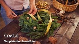  Presentation with watercolor wreath of flowers - Colorful presentation theme enhanced with woman decorating coniferous wreath backdrop and a tawny brown colored foreground