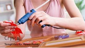  Presentation with scrapbooking - Presentation theme with scrapbook - woman decorating picture frame background and a red colored foreground