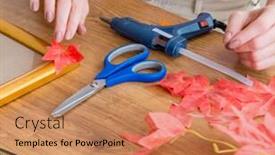  Presentation with picture frame - Audience pleasing presentation design consisting of woman decorating picture frame in scrapbooking concept backdrop and a coral colored foreground