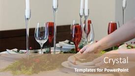  Presentation with christmas dinner - PPT layouts having woman decorating table for christmas dinner background and a coral colored foreground