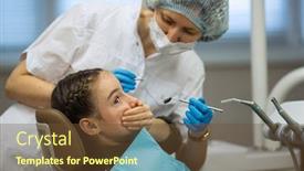  Presentation with sad girl - Beautiful presentation featuring woman-dentist-doing-teeth-checkup backdrop and a tawny brown colored foreground