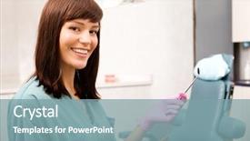  Presentation with dental assistant - PPT theme consisting of woman dentist or dental hygienist background and a seafoam green colored foreground