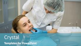  Presentation with orthodontic - PPT theme enhanced with woman-dentist-puts background and a teal colored foreground