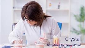  Presentation with implant - Slides having woman-dentist-working-on-teeth background and a sky blue colored foreground