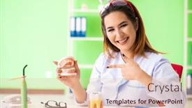  Presentation with implant - PPT layouts enhanced with woman-dentist-working-on-teeth background and a lemonade colored foreground