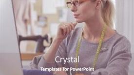  Presentation with computer workshop - Slide set consisting of woman-designer-in-workshop-looking background and a gray colored foreground