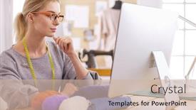  Presentation with computer workshop - PPT theme with woman-designer-in-workshop-looking background and a soft green colored foreground