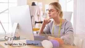  Presentation with workshop - Cool new slides with woman-designer-in-workshop-looking backdrop and a lemonade colored foreground