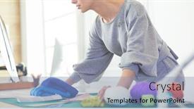  Presentation with workshop - PPT layouts with woman-designer-in-workshop-looking background and a light blue colored foreground