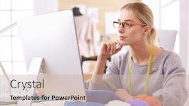  Presentation with computer workshop - Presentation theme with woman-designer-in-workshop-looking background and a soft green colored foreground