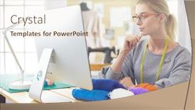  Presentation with computer workshop - Audience pleasing slides consisting of woman-designer-in-workshop-looking backdrop and a cream colored foreground