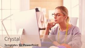  Presentation with computer workshop - Amazing slide set having woman-designer-in-workshop-looking backdrop and a lemonade colored foreground