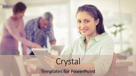  Presentation with wheelchair - Slide deck enhanced with woman disability - portrait of casual businesswoman background and a soft green colored foreground