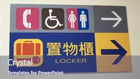  Presentation with wall - Colorful slide set enhanced with woman disable washroom and locker backdrop and a ocean colored foreground